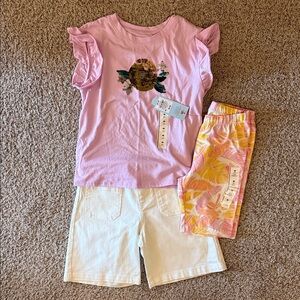 Cat & Jack Pink Flip Sequin Top with white shorts Sz 8